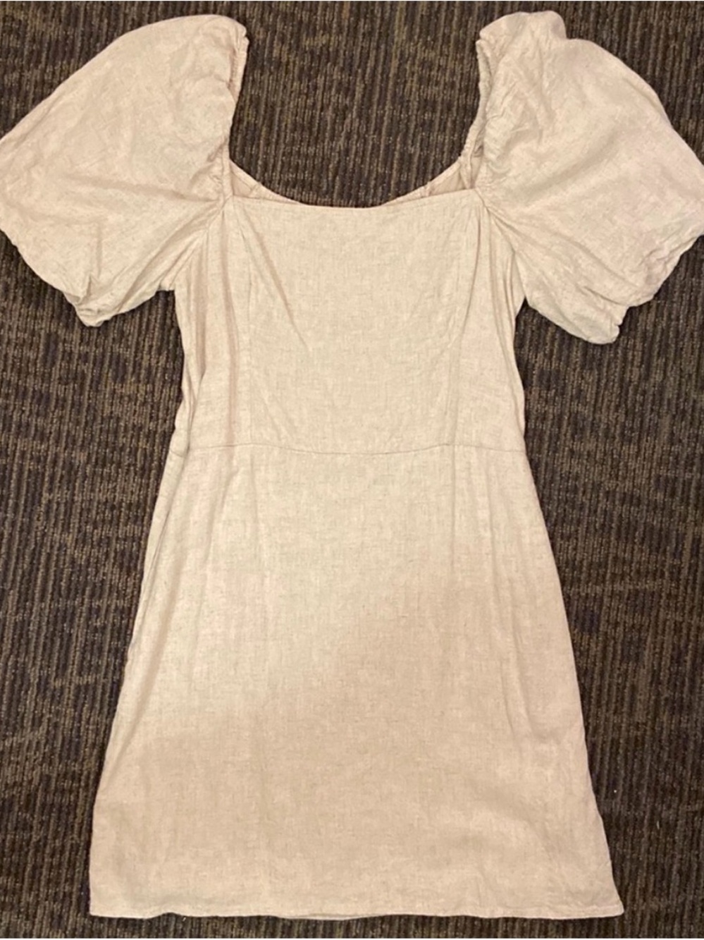 Abercrombie & Fitch Cream Square-Neck Puff-Sleeve Mini Dress